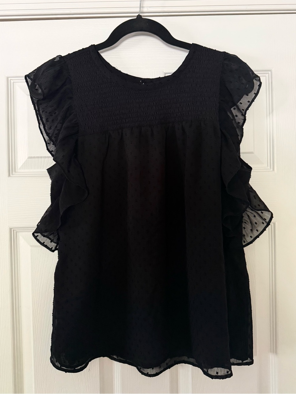 LOFT Black Swiss Dot Ruffle Sleeve Blouse